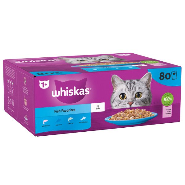 Whiskas Adult 1+ Fish Favourites in Jelly Pouches 80 x 85g