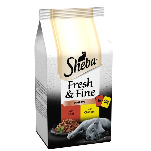 Sheba Fresh & Fine Adult Beef & Chicken in Gravy Pouches 8 x 6 x 50g