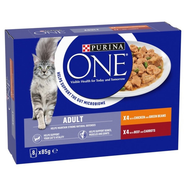 Purina One Adult Cat Chicken & Beef Pouches 5 x 8 x 85g