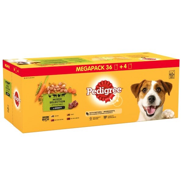 Pedigree Mixed Selection Adult in Gravy Pouches Mega Pack 40 for 36 x 100g