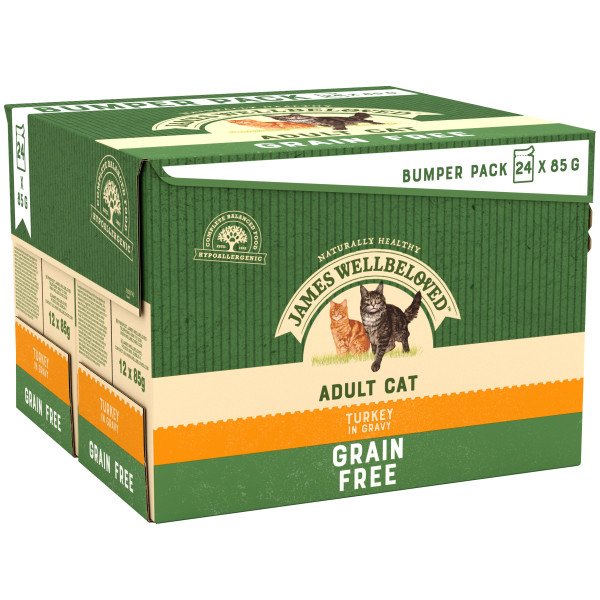 James Wellbeloved Adult Cat Grain Free Turkey in Gravy Pouches 2 x 24 x 85g