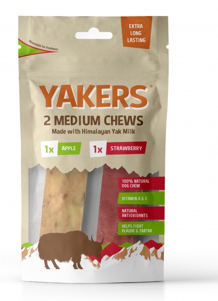 Yakers Strawberry/Apple Dog Chew Medium Twin Pack