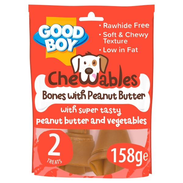 Good Boy Chewables Rawhide Free Peanut Butter Medium Bones 2 pack 158g x 8