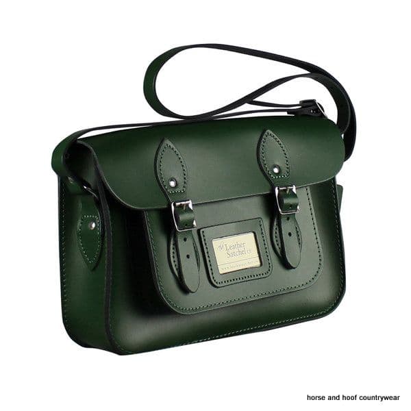 12.5 Inch Traditional Hand Crafted British Vintage  Leather Satchel - Classic Racing Green