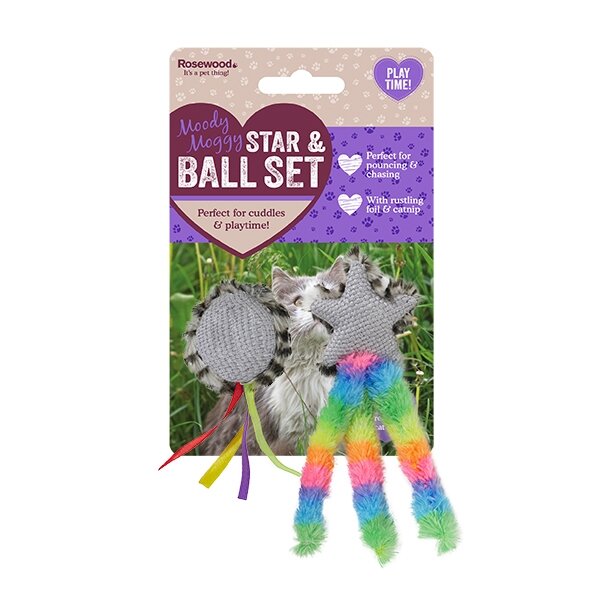 Rosewood Moody Moggy Star and Ball Set 4 x 2pc