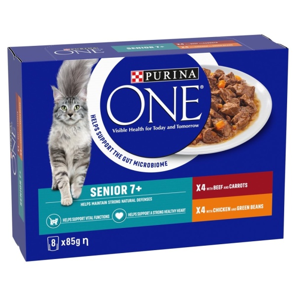 Purina One Senior 7+ Cat Chicken & Beef Pouches 5 x 8 x 85g