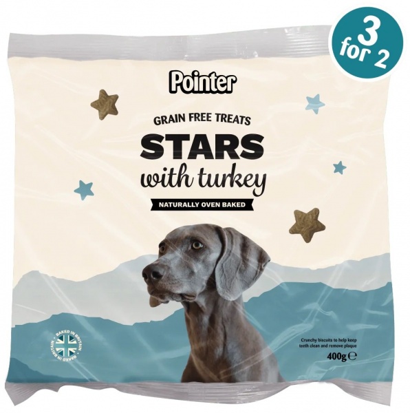 Pointer Stars with Turkey Grain Free Dog Treats 6 x 400g