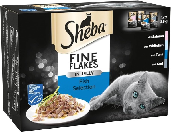 Sheba Fine Flakes Fish Selection Cat Food 4 x 12 x 85g