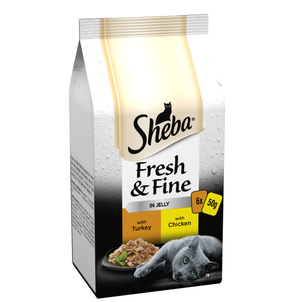 Sheba Fresh & Fine Adult Turkey & Chicken in Jelly Pouches 8 x 6 x 50g