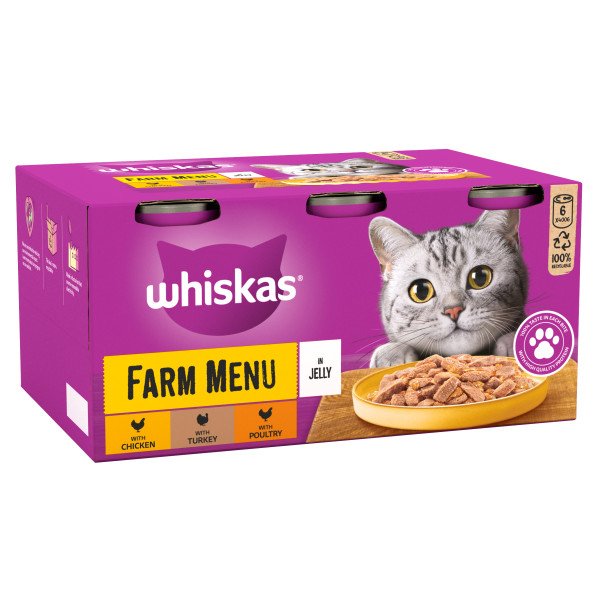 Whiskas 1+ Adult Farm Menu in Jelly Tins 4 x 6 x 400g