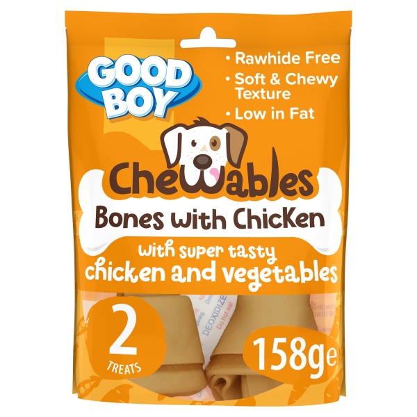 Good Boy Chewables Rawhide Free Chicken Medium Bones 2pk 158g x 8