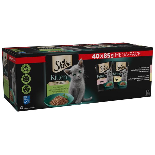 Sheba Sauce Collection Kitten Mixed Selection in Gravy Pouches 40 x 85g