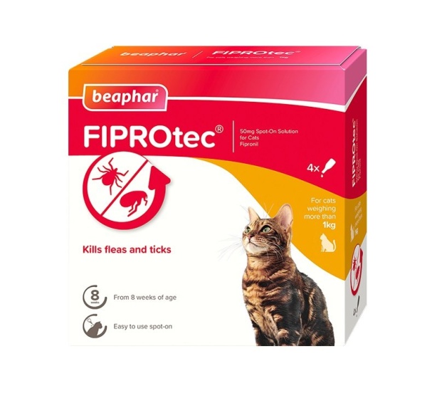 Beaphar FIPROtec Flea & Tick Spot On for Cats 4 pipettes x 6