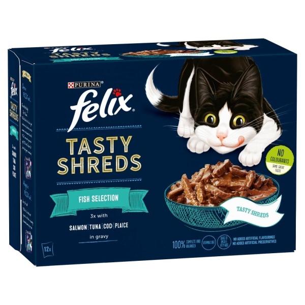 Felix Pouches Tasty Shreds Fish Selection in Gravy 4 x 12 x 80g