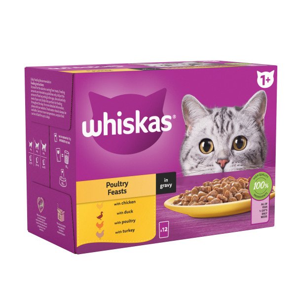 Whiskas Adult 1+ Poultry Feasts in Gravy Pouches 4 x 12 x 85g