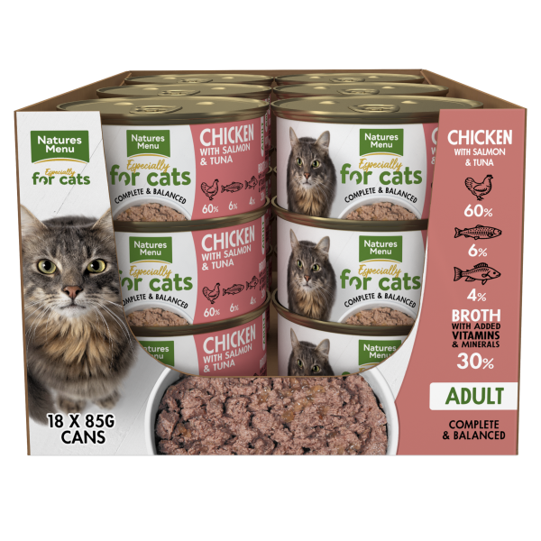 Natures Menu for Cats Adult Chicken with Salmon & Tuna Tins 18 x 85g