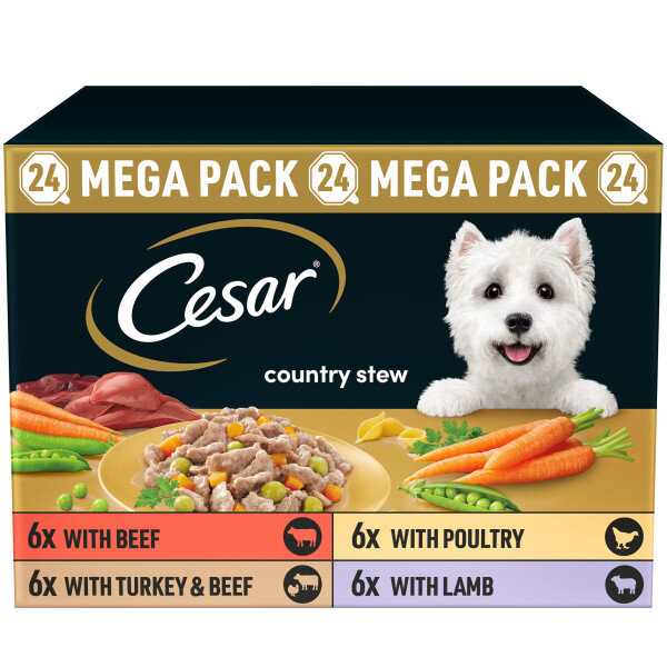 Cesar Country Stew Mixed Selection in Gravy Pouches Mega Pack 24 x 150g