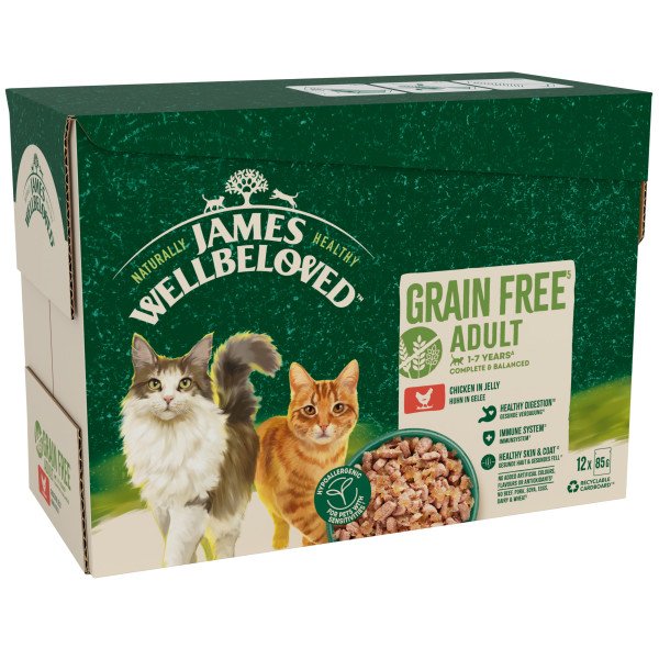 James Wellbeloved Adult Cat Grain Free Chicken in Jelly Pouches 4 x 12 x 85g