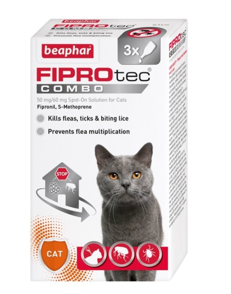 Beaphar FIPROtec COMBO Flea & Tick Spot On for Cats 3 pipettes x 6