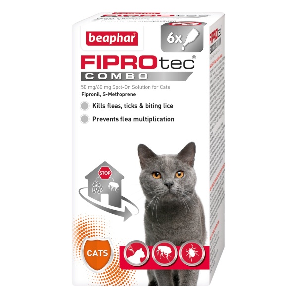 Beaphar FIPROtec COMBO Flea & Tick Spot On for Cats 6 pipette x 4