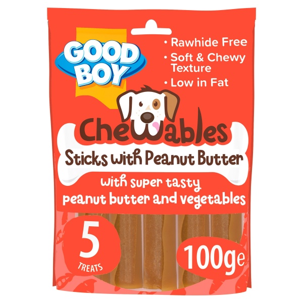 Good Boy Chewables Rawhide Free Peanut Butter Sticks 5 pack 100g x 18