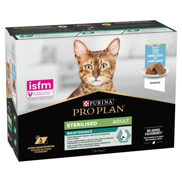 Pro Plan Adult 1+ Sterilised Maintenance with Cod Terrine Pouches 4 x 10 x 75g