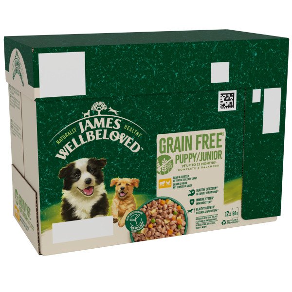 James Wellbeloved Grain Free Puppy Lamb & Chicken in Gravy 4 x 12 x 90g