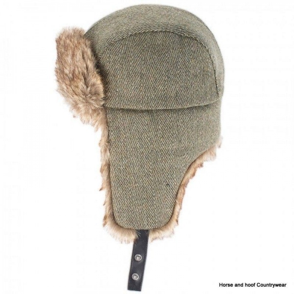 Heather Hats Kevern Derby Tweed Trapper Hat - Dark Green/Gold Stripe -  horse and hoof