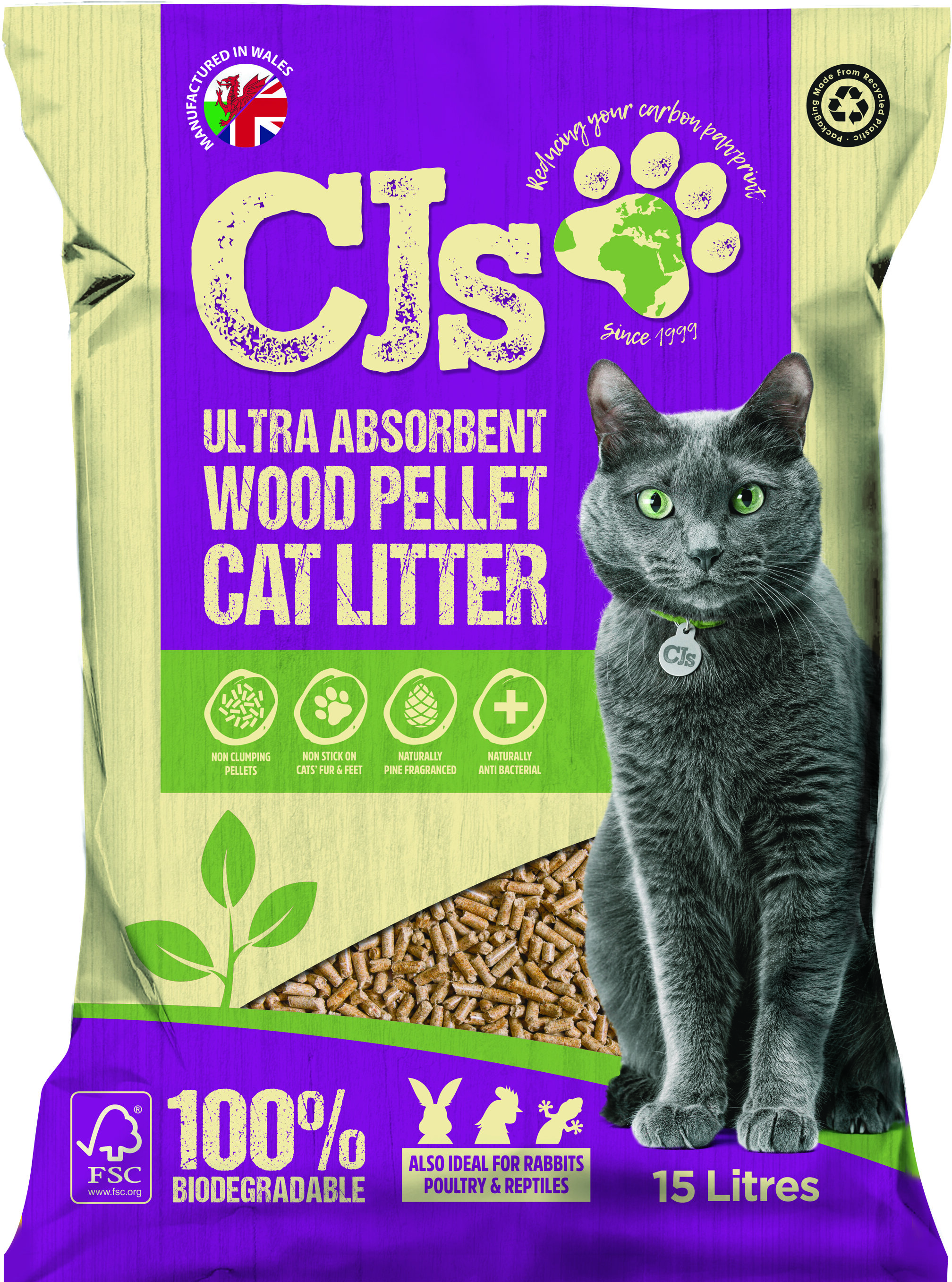 CJs Ultra Absorbent Wood Pellet Cat Litter 15L