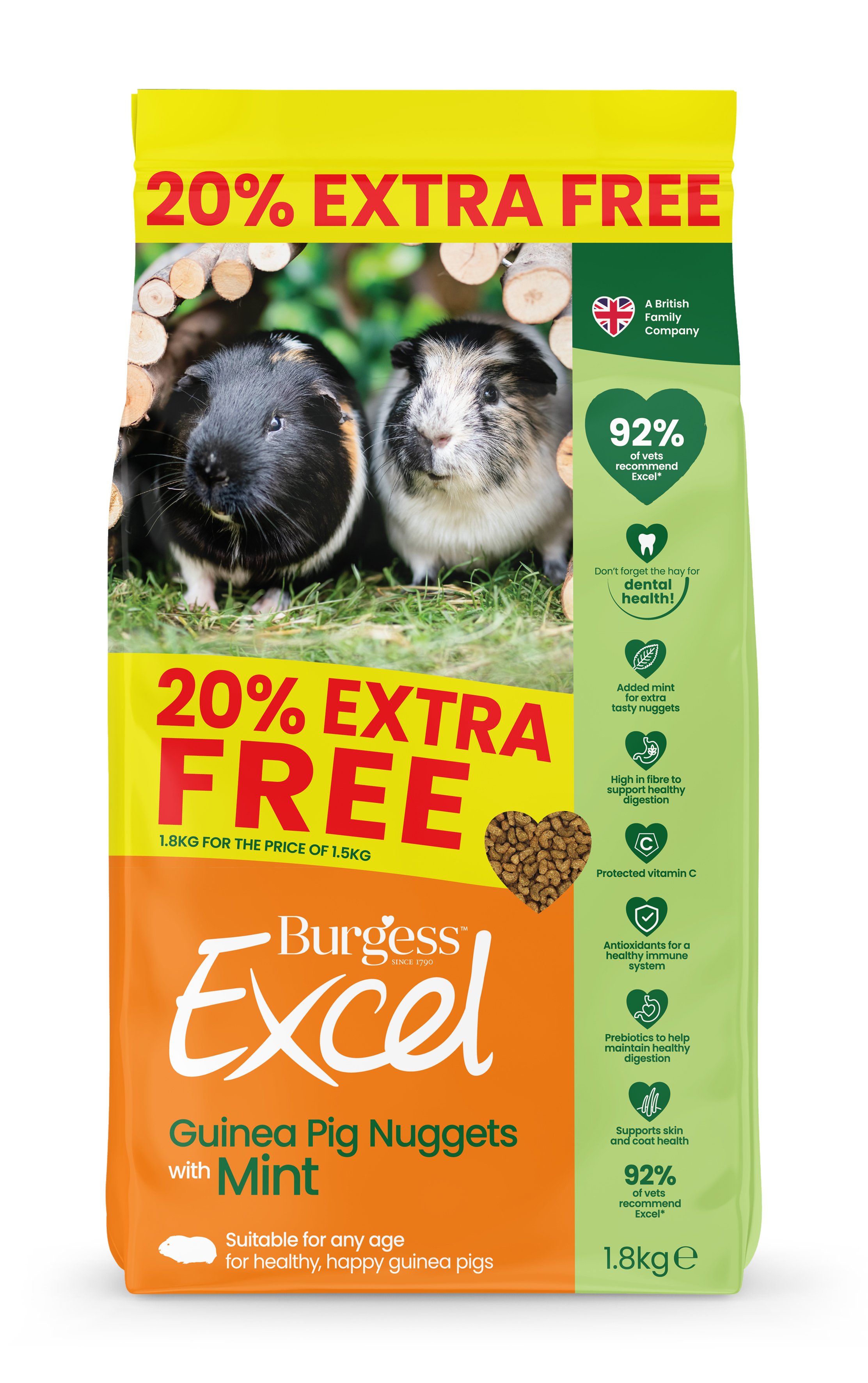 Burgess Excel Guinea Pig Nuggets with Mint +20% Extra 4 x 1.8kg