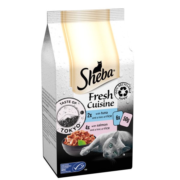 Sheba Fresh Cuisine Taste of Tokyo Salmon & Tuna in Gravy Pouches 8 x 6 x 50g