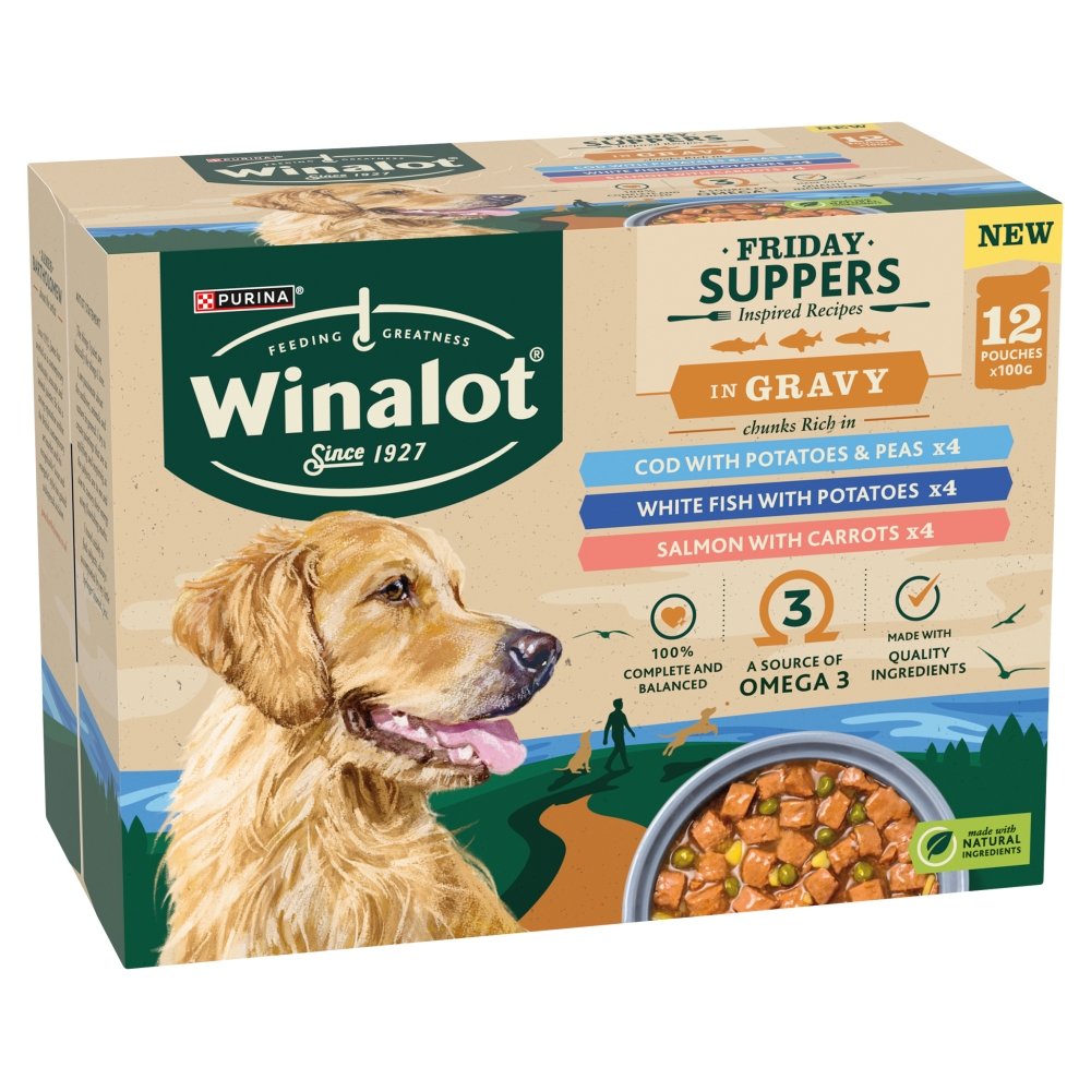 Winalot Adult Friday Supper White Fish in Gravy Pouches 4 x 12 x 100g