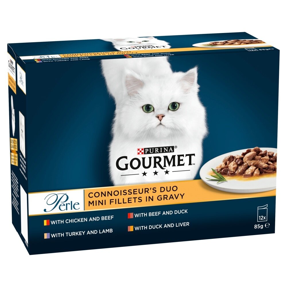 Gourmet Perle Connoisseurs Duo Meat Mini Fillets in Gravy Pouches 4 x 12 x 85g