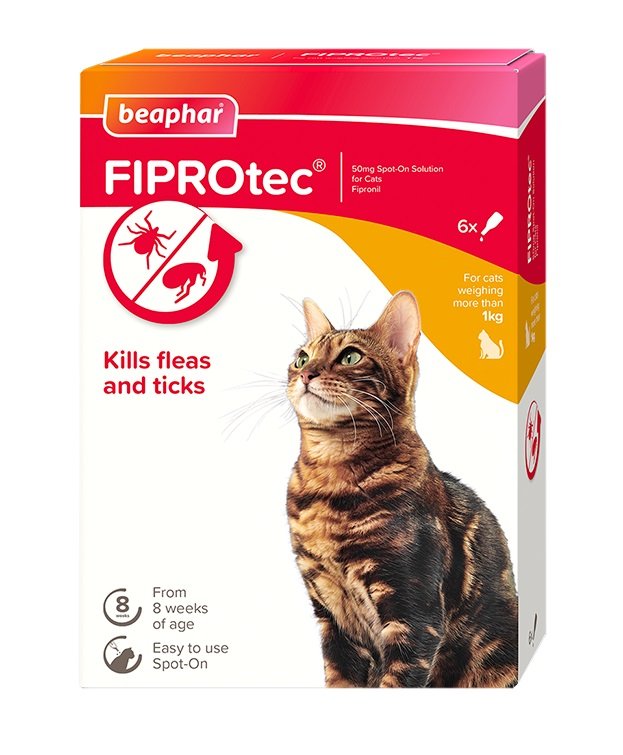 Beaphar FIPROtec Flea & Tick Spot On for Cats 6 pipettes x 6