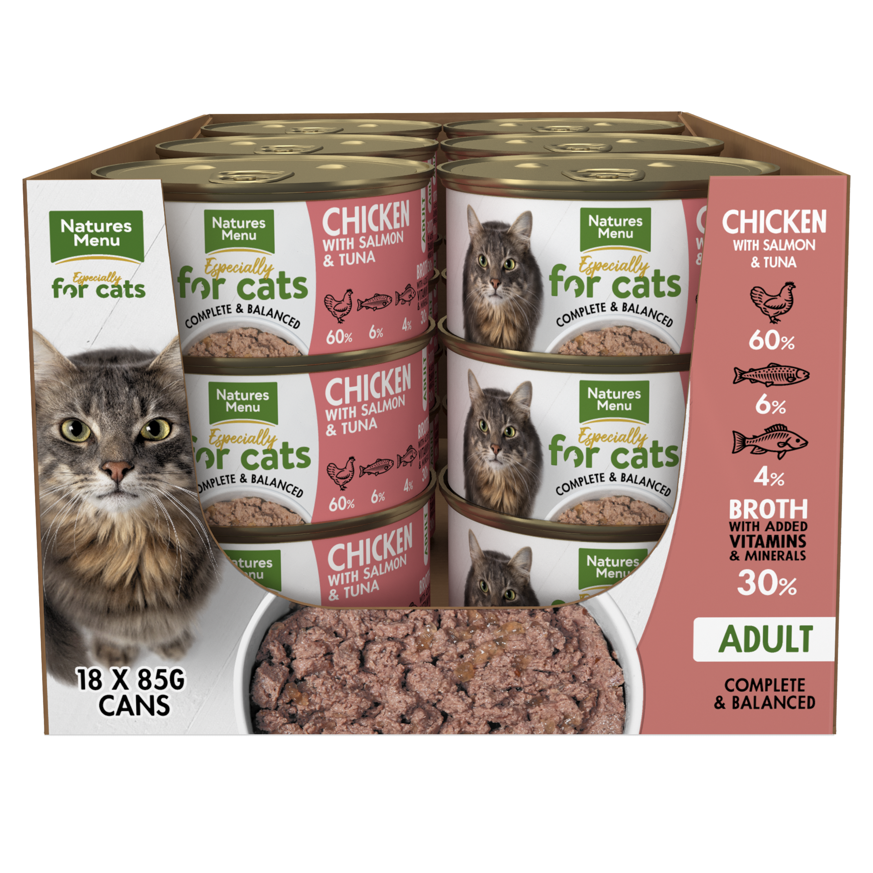 Natures Menu for Cats Adult Chicken with Salmon & Tuna Tins 18 x 85g