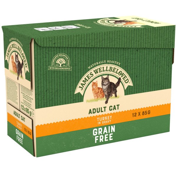 James Wellbeloved Adult Cat Grain Free Turkey in Gravy Pouches 4 x 12 x 85g