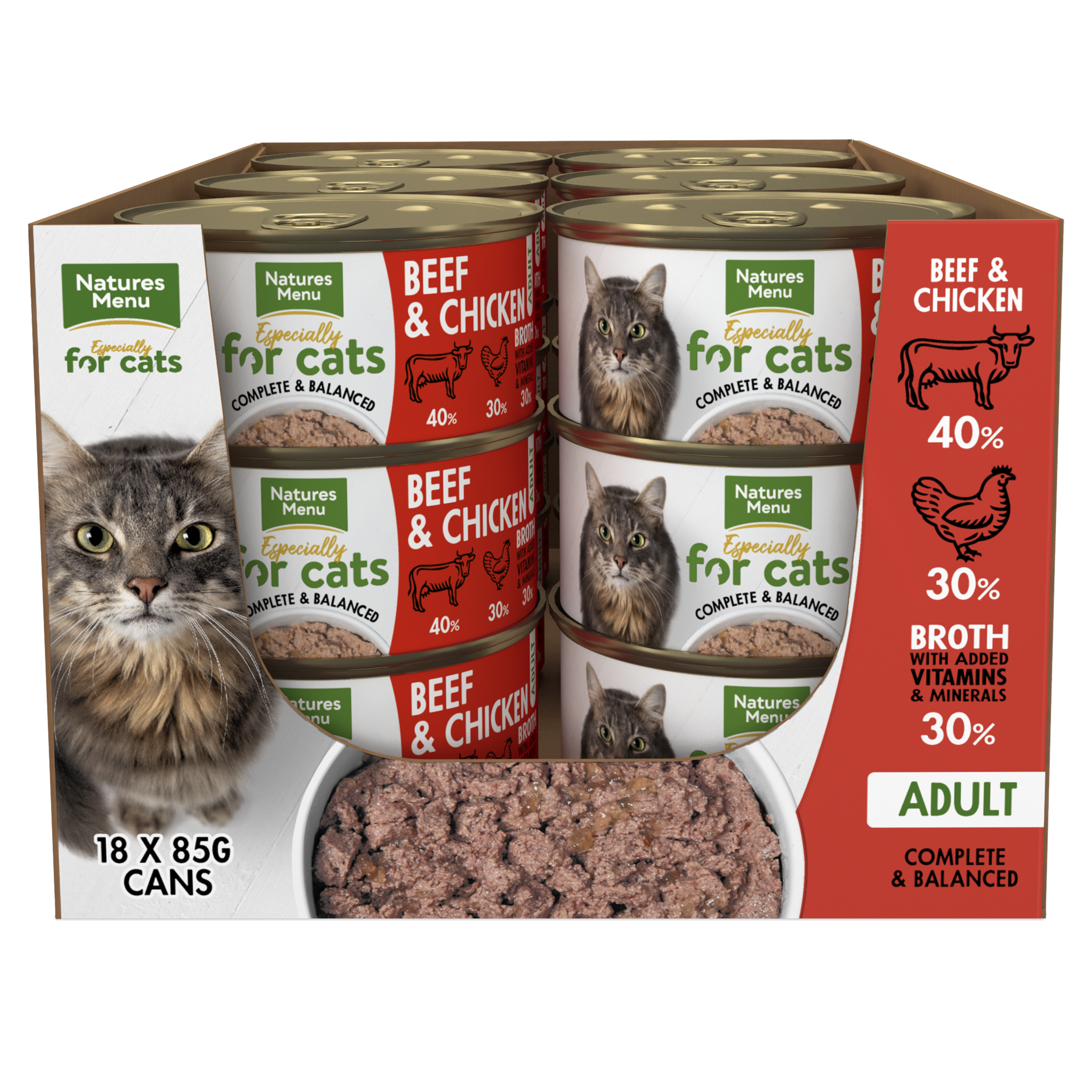 Natures Menu For Cats Adult Beef & Chicken Tins 18 x 85g