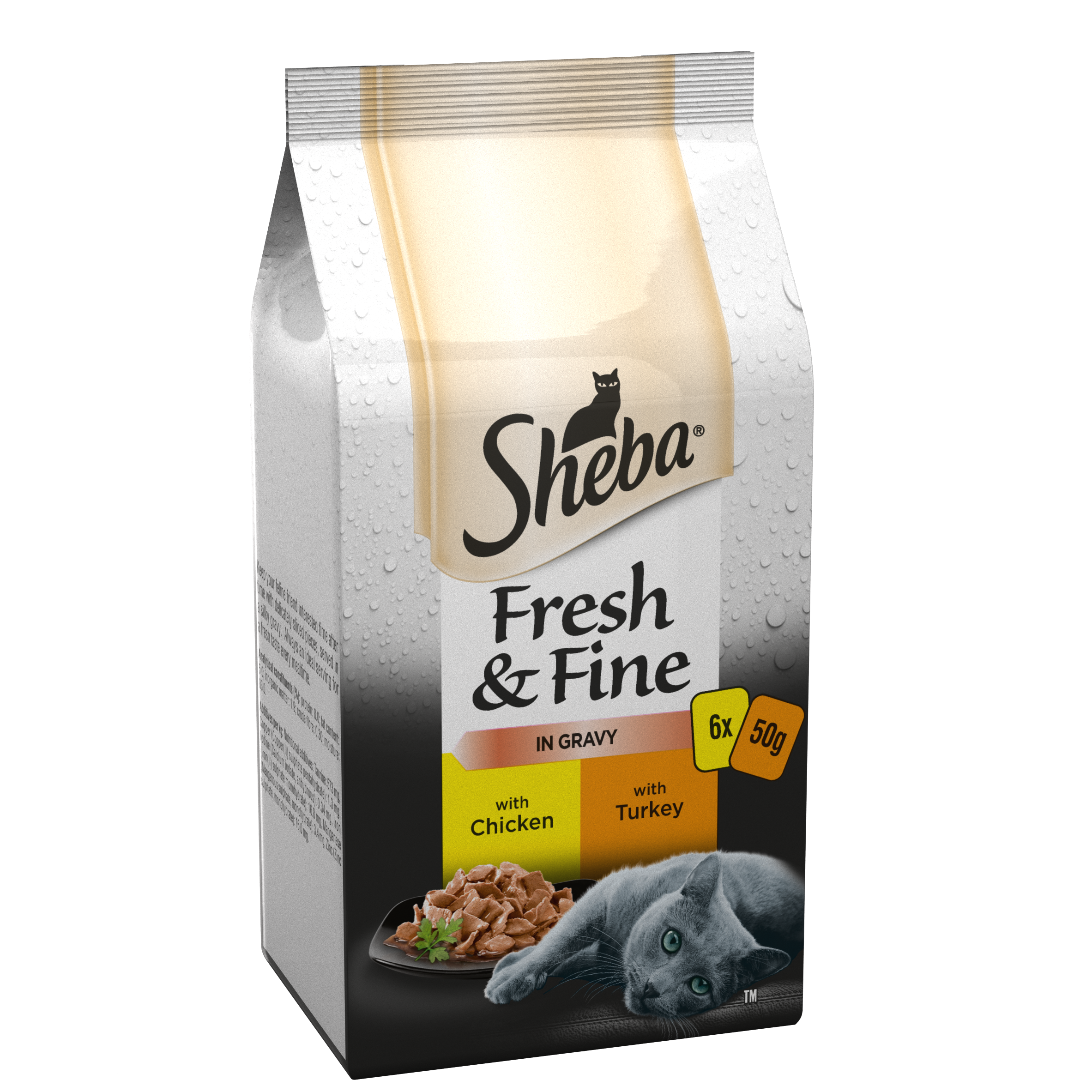 Sheba Fresh & Fine Adult Chicken & Turkey in Gravy Pouches 8 x 6 x 50g