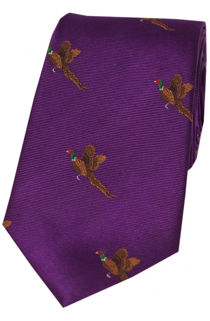 Soprano Flying Pheasant Woven Silk Country Tie - Purple