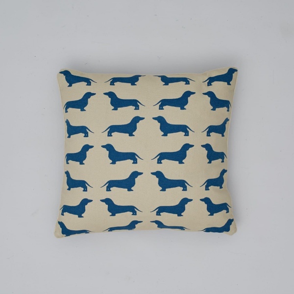 The Labrador Company Cotton Print Cushion - Blue Dachshund