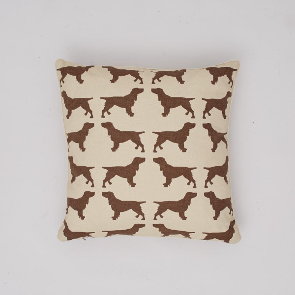 The Labrador Company Cotton Print Cushion - Brown Spaniel