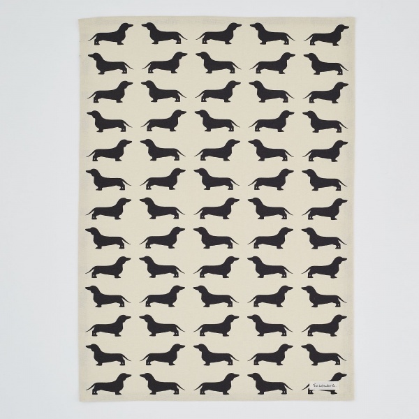 The Labrador Company Dog Print Tea Towel - Black Dachshund