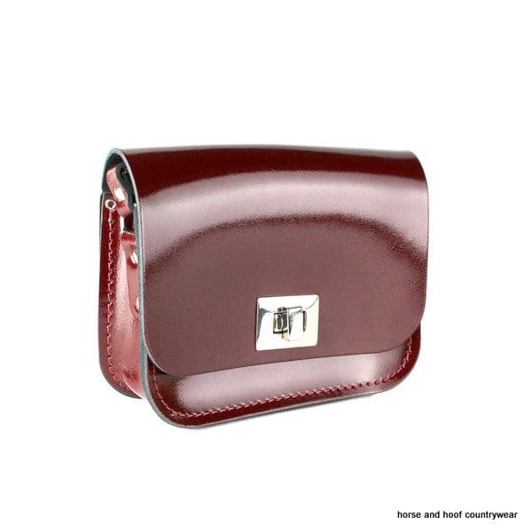 Traditional Handmade British Vintage Leather Small Pixi Bag - Patent Oxblood Red
